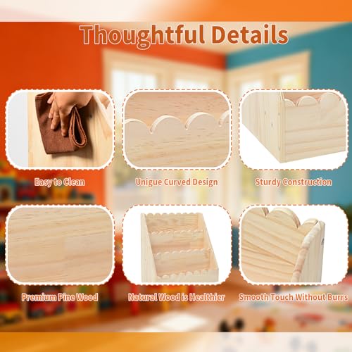 Kids Bookshelf-3-Tier Wooden Book Shelf for Kids Rooms 17.72*16.54*10.63in | Nursery&Toddlers Montessori Bookcase with Deep Storage Pockets, Baby Book Storage,Children's Bookshelf for Nursery&Bedroom - size: Small