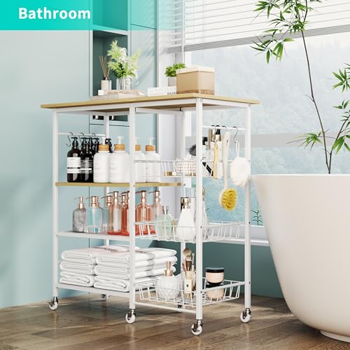HapiRm Rolling Kitchen Microwave Cart - 4 Tier Microwave Table Stand with Pull-Out Baskets, Coffee Bar Baker's Rack with Wheels Rolling Storage Cart Organizer Shelf for Living Room Office, Balcony - color: White-xl