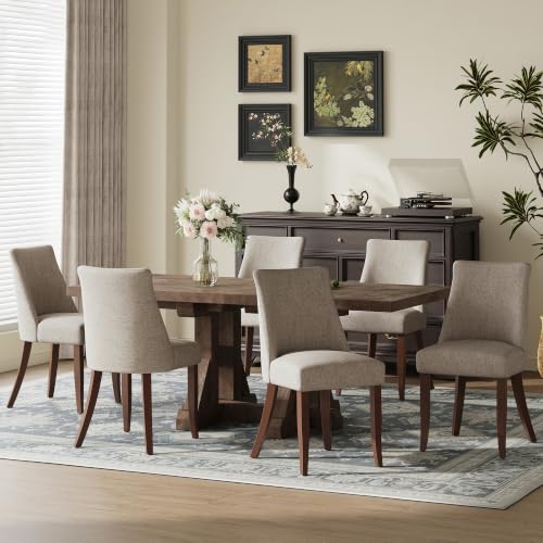 COLAMY Upholstered Dining Chairs Set of 6, Mid Century Modern Kitchen Chairs with Back, Farmhouse Fabric Side Dining Room Chairs with Wood Legs for Dining Room Restaurant, Brown - color: Brown, size: Set of 6