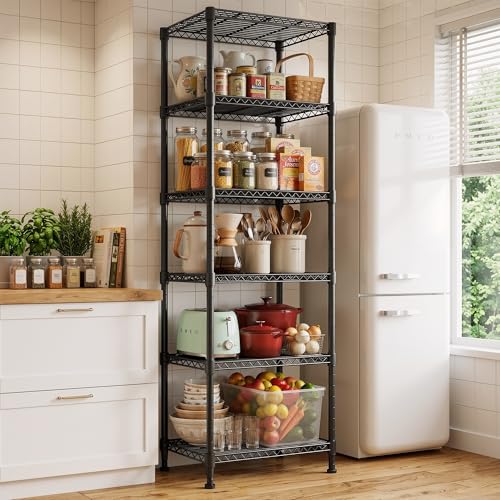 Romorgniz 6-Tier Metal Shelving Unit Storage Shelves, Sturdy Wire Shelving Adjustable Deep Pantry Shelves Load 675LBS Storage Shelves for Kitchen Pantry Closet, 21.65" W *13.78" D*70.87" H,Black - color: Black, size: 70.87"H x 13.78"D x 21.65"W