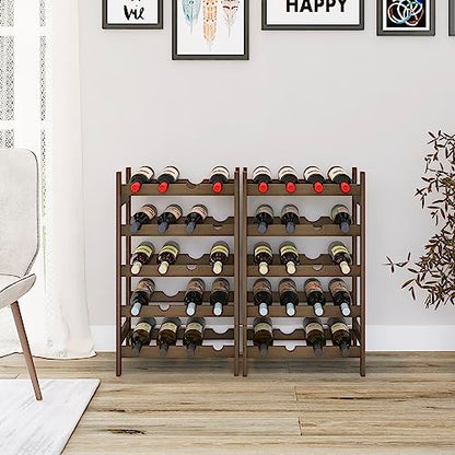 SMIBUY Bamboo Wine Rack, 20 Bottles Display Holder, 5-Tier Free Standing Storage Shelves for Kitchen, Pantry, Cellar, Bar (Walnut) - color: Walnut