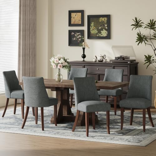 COLAMY Upholstered Dining Chairs Set of 6, Mid Century Modern Kitchen Chairs with Back, Farmhouse Fabric Side Dining Room Chairs with Wood Legs for Dining Room Restaurant, Dark Grey - color: Dark Grey, size: Set of 6