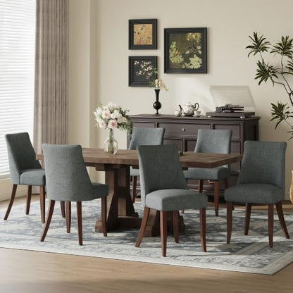 COLAMY Upholstered Dining Chairs Set of 6, Mid Century Modern Kitchen Chairs with Back, Farmhouse Fabric Side Dining Room Chairs with Wood Legs for Dining Room Restaurant, Dark Grey - color: Dark Grey, size: Set of 6