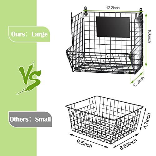 X-cosrack Metal Wire Basket Wall Mount, 3 Tier Wall Storage Basket Organizer with Hanging Hooks Chalkboards, Rustic Kitchen Fruit Produce Bin Rack Bathroom Tower Baskets (Black) - color: Black-3 Tiers