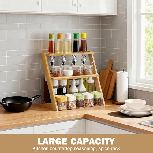 3 Tier Table Top Countertop Small Plant Stand with Shelf Adjustable | Bamboo Wooden Desk Plants Succulent Stand, Office Flower Pot Holder Rack ,Cup Cake Stand, Kitchen Spice Rack