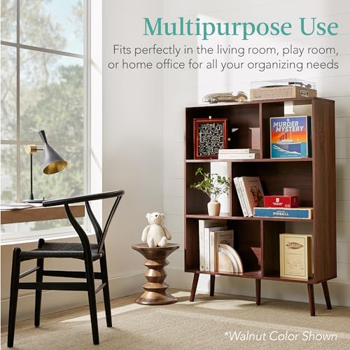 Best Choice Products 3-Tier Mid-Century Modern Wooden Bookcase, 6-Cube Organizer for Nursery, Kids Room, Living Room, w/Removable Back Panels, Pine Legs - White/Brown - color: White/Brown