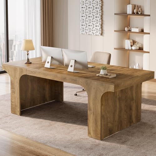 Tribesigns 70.87" Executive Office Desk with Arched Design, Oak | Modern Wooden Writing Table, Large Workspace Computer Desk Simple Business Furniture for Home Office, Sturdy Room - color: Oak