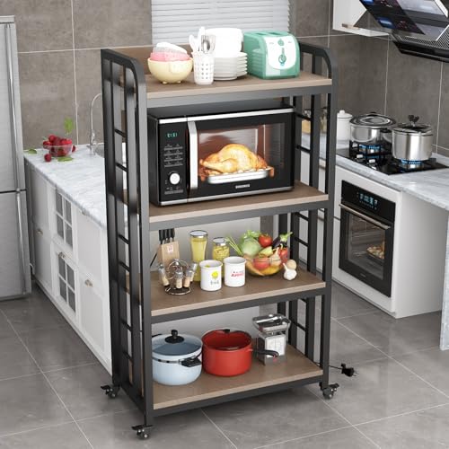 SIREDEEP Bakers Rack with Power Outlet ，4-Tier Kitchen Baker's Rack,Microwave Stand with Storage Suitable for Kitchen,Microwave Cart, Living Room, Dinning Room，Coffee Bar(Grey) - color: Grey