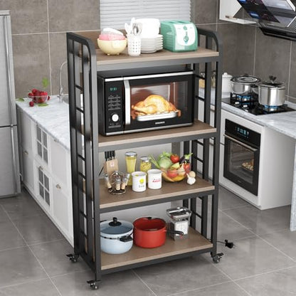 SIREDEEP Bakers Rack with Power Outlet ，4-Tier Kitchen Baker's Rack,Microwave Stand with Storage Suitable for Kitchen,Microwave Cart, Living Room, Dinning Room，Coffee Bar(Grey) - color: Grey