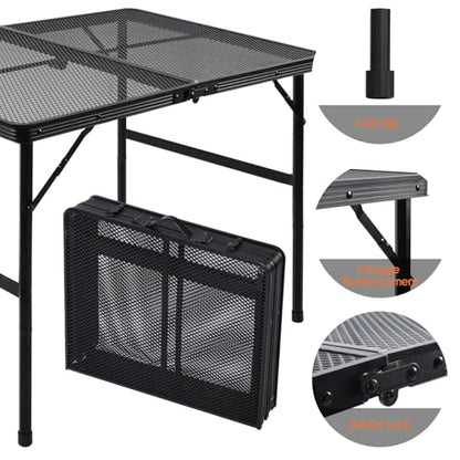 WildFinder 3x2 FT Folding Grill Table, Portable Camping Table for Outside, Adjustable Height Folding Table with Desktop & Mesh Bag, Lightweight Outdoor Table for Camping, Picnic, BBQ - size: 3x2FT