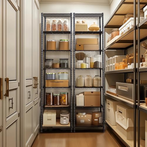 Finnhomy Heavy Duty 7 Tier Wire Shelving, 18x18x72 inches 7 Shelves Storage Rack with Thicken Steel Tube, Pantry Shelves for Storage, Adjustable Metal Shelving Unit, NSF Certified, Black - size: 72"H-Black