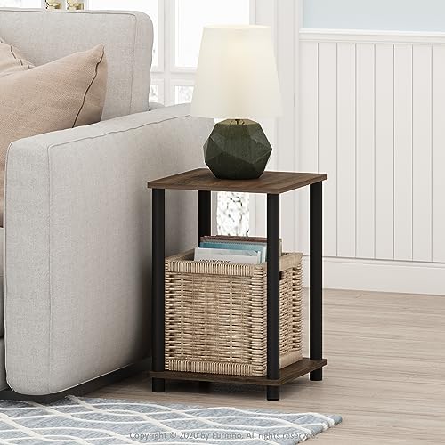 Furinno Turn-N-Tube Side Table Set of 2, 2-Tier Stackable Modern End Table with Open Shelf, Toolless Night Stand, Bedside Table, for Living Room, Bedroom, Black Walnut - color: Black Walnut/Brown, size: 2-Pack, 2-Tier, style: 2-Pack
