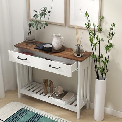 TaoHFE Farmhouse Narrow Console Table Modern Wooden,Living Room Tables Narrow Side Tables for Entryway,Entry Table with Storage Hallway SideTable with Drawers - color: Oak
