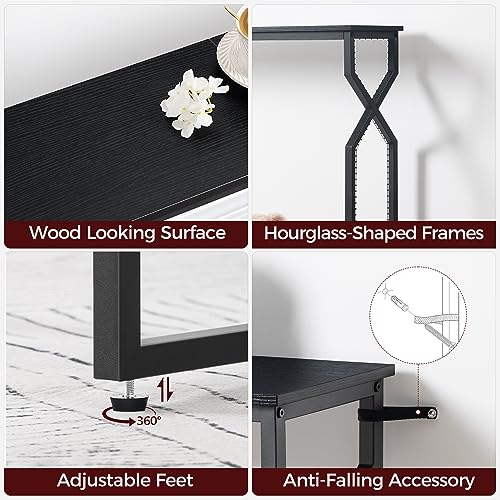 MAHANCRIS 44.9" Sofa Table, 9.4" Narrow Console Table with Charging Station, Couch Table Behind Sofa with Outlet, Entryway Table with Display Shelf, Living Room, Black CTHB113E01 - color: Black