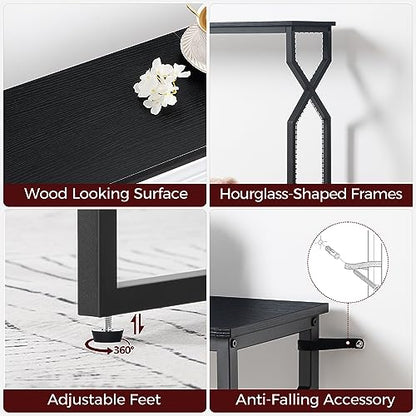 MAHANCRIS 44.9" Sofa Table, 9.4" Narrow Console Table with Charging Station, Couch Table Behind Sofa with Outlet, Entryway Table with Display Shelf, Living Room, Black CTHB113E01 - color: Black