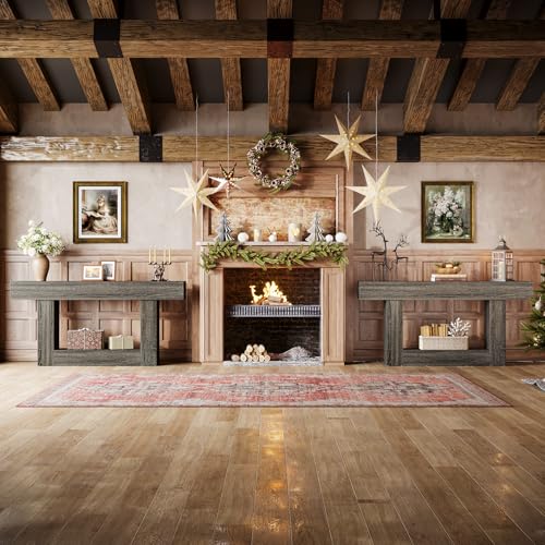 Tribesigns 63-Inch Long Console Table, 2-Tier Entryway Table Sofa Table with Storage, Farmhouse Wood Behind Couch Table for Living Room, Hallway, Rustic Gray - color: Rustic Gray
