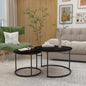 Nesting Coffee Table Set of 2 Round Side Tables, 27.6 Inch Marble Top Coffee Table with Metal Frame for Small Space, Living Room, Bedroom, Balcony & Apartment(Black) - color: Black