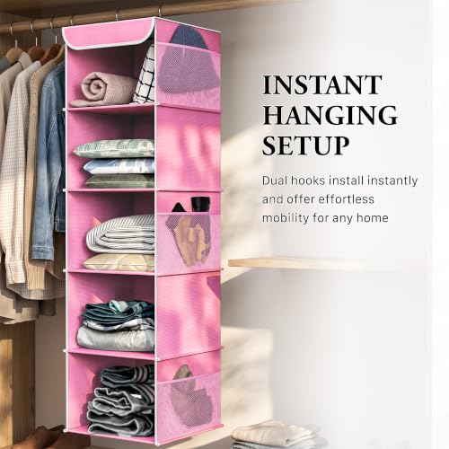 Simple Houseware 5 Shelf Hanging Closet Organizer, Pink - color: Pink, size: 5 Shelf