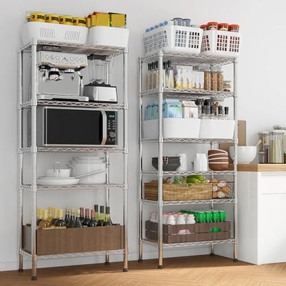 5-Tier Wire Shelving Unit, Adjustable Heavy Duty Storage Rack with Leveling Feet, Freestanding Metal Shelves, for Garage Kitchen, Chrome - color: Chrome, 4 Tier-62.9"
