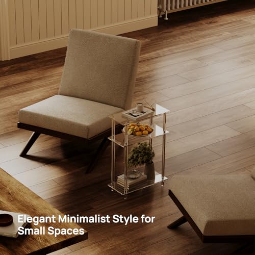 HMYHUM Acrylic Narrow Side Table for Small Spaces, 7" Wide Skinny Nightstand/Bedside Table for Bedroom, Slim Small End Table, 3 Tier, 15.7" L x 22.9" H, Clear