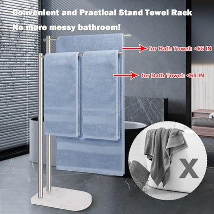 Livabber Standing Towel Rack, 304 Stainless Steel 2-Tier Towel Holder Stand with Marble Base, Modern Stylish Tall Shower Towel Bar for Bathroom Accessories, Pool（Brushed Nickel） - color: Brushed Nickel