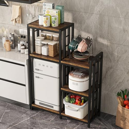 6-Tier Kitchen Bakers Rack, Freestanding Mini Fridge Stand Height Adjustable Bakers Rack with Storage, Sturdy Microwave Stand with Storage, Mini Fridge, Coffee Bar for Living Room Rustic Brown - color: Rustic Brown
