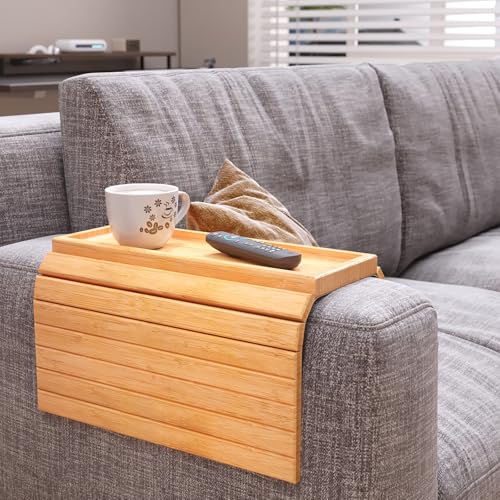 Sofa Arm Tray,Bamboo Folding Couch Arm Tray,Sofa Armrest Trays with Anti-Slip Pad for Drinks,Snacks,Phone,Remote Control（Natural） - color: Natural
