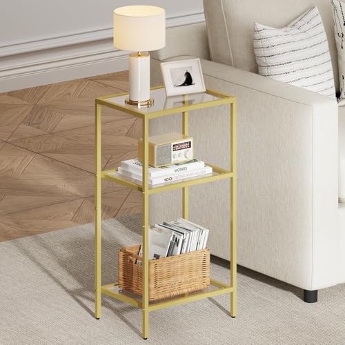 Gold Side Tables Set of 2, Tempered Glass End Table, Gold Nightstand | 3-Tier Small Nightstands with Storage Shelves,Tall Table Stand for Home Decor, Living Room, Bedroom, Office, Gold（2 pack） - size: 2 Pack