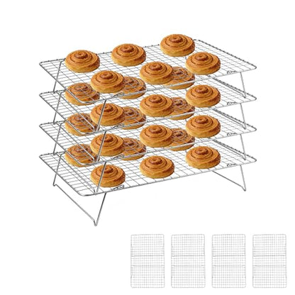 Cooling Rack 16"x10", 4-Tier Stackable & Collapsible Cooling Racks | Cooling Racks for Cooking and Baking, Roasting, Grilling, Oven & Dishwasher Safe (Silver, 4-Tier) - color: Silver, size: 4-Tier