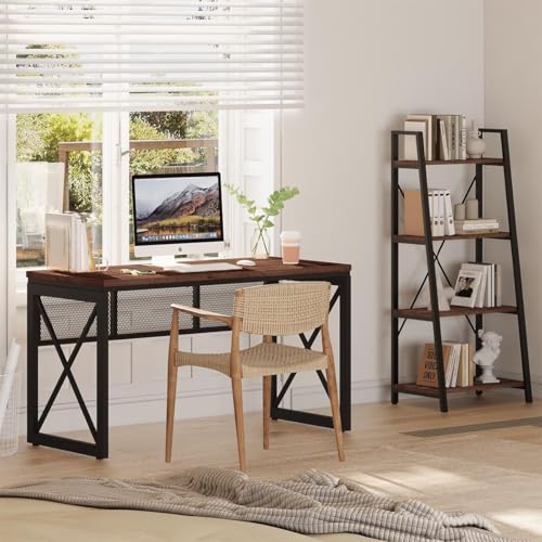 BON AUGURE Farmhouse Computer Desk, Modern Industrial Home Office Desks, Wood Metal Study Writing Table, Sturdy Gaming Desk (Rustic Oak, 54 Inch) - color: Rustic Oak, size: 54"W