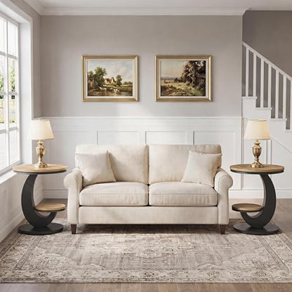 Tribesigns Round End Table with 2-Tier Shelf Storage,C Shaped Wood Side Table for Couch with Metal Frame,Modern Nightstand Accent Table for Living Room,Bedroom,Small Space (Light Brown) - color: Light Brown