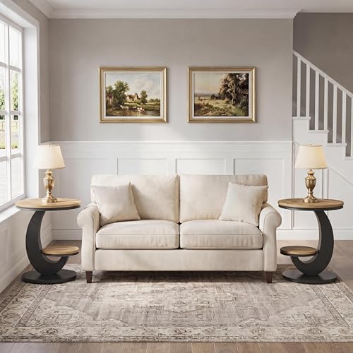 Tribesigns Round End Table with 2-Tier Shelf Storage,C Shaped Wood Side Table for Couch with Metal Frame,Modern Nightstand Accent Table for Living Room,Bedroom,Small Space (Light Brown) - color: Light Brown