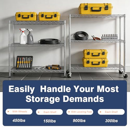 Adjustable 3-Tier Metal Wire Shelves on Wheels,35.4x17.7 x36.5(WxDxH) | Heavy Duty Standing Storage Rack with Lockable Wheels, Wire Shelving Unit for Garage, Kitchen, Office, Pantry,Laundry - color: 3-tier Chrome-35.4"x17.7" X36.5"(wxdxh)