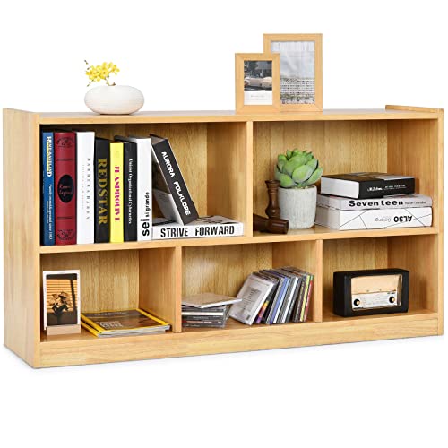 Tangkula 5 Cube Bookcase, 2 Tier Wooden Storage Open Bookshelf, Multipurpose Display Storage Cabinet for Living Room, Bedroom, Hallway, Kid's Playroom, Reading Nook (Yellow) - color: Yellow