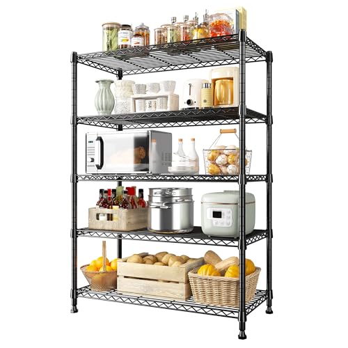 REIBII 63" H 5-Tier Heavy Duty Storage Shelves, 1020 lbs, 2-in-1 Adjustable | Heavy-duty 19mm steel, Split into 2 shelves, Leveling feet.Rustproof, 29"Wx14"D,Tool-free assembly,For garage kitchen laundry - size: 5 Tier-14"D x 29"W x 63"H