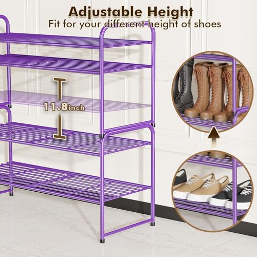 SUFAUY 2-Tier 33" Wide Shoe Rack Closet Metal Wire, Stackable, Purple - color: Purple