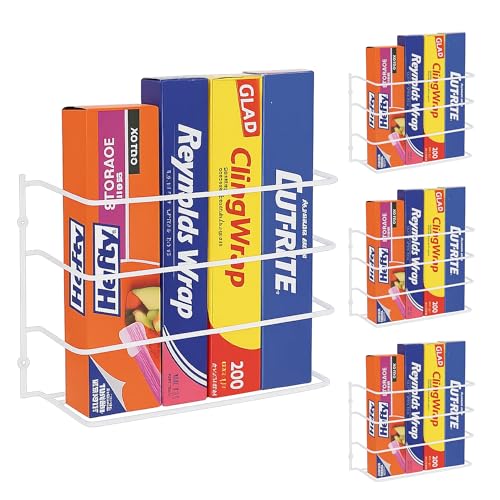 Evelots Kitchen Wrap & Food Bag Organizer Basket, Wall or Cabinet Door Mount, 4-Pack - White - color: White, size: 4 Pack