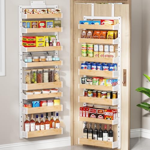 8-Tier Over The Door Pantry Organizer, Heavy-Duty Metal Wall Mount or Hanging Spice Rack, behind the door storage Shelves with Adjustable Basket, Back of Door Organizer for Kitchen Cabinet and Closet - color: White, size: 17.2"W-8 tier