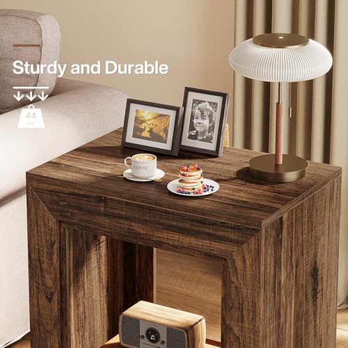 Tribesigns Rustic Wood End Table, 2 Tiered Square Side Table with Storage Shelf, Industrial Sofa Side Table for Living Room, Entrance (Rustic Brown) (1) - color: Brown