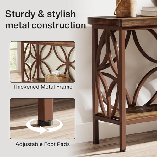 Tribesigns 70.9-Inch Narrow Sofa Table, Industrial Long Sofa Table Behind Couch, Entry Console Table with Storage for Entryway, Living Room, Foyer, Unique Design, Brown Glossy - color: Brown Glossy