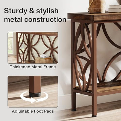 Tribesigns 70.9-Inch Narrow Sofa Table, Industrial Long Sofa Table Behind Couch, Entry Console Table with Storage for Entryway, Living Room, Foyer, Unique Design, Brown Glossy - color: Brown Glossy
