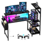 Apicizon 43 Inch Gaming Desk with LED Setup Style, Computer Desk with Storage Shelves & Monitor Stand, Reversible Workstation for Small Space, Home Office Desk Black - size: 43inch