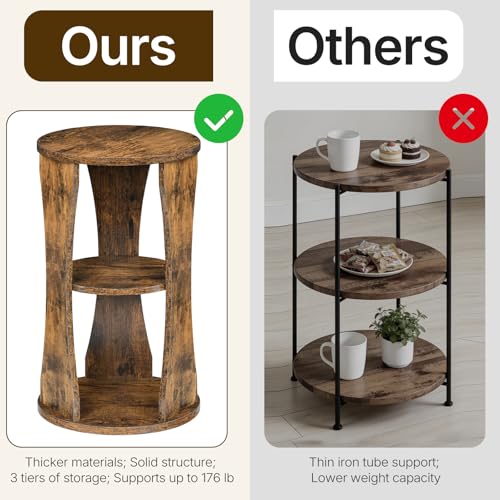 YATINEY Round Side Table, 3-Tier Small End Table with Storage Shelves, Wooden Accent Table for Living Room, Bedroom, Rustic Brown ET15BR - color: Rustic Brown