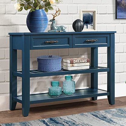 Knocbel Entryway Console Table with 2 Storage Drawers and 2 Lower Shelves, Entrance Hallway Foyer Behind Sofa Couch Table, Easy Assembly (Navy Blue) - color: Navy Blue