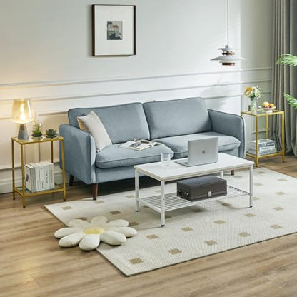 YMYNY Tempered Glass Side Table, 22.05H*14.96L*11.02W,Gold, UHGD002G | 2 Tier end table, Storage Shelves, Narrow Bedside Table, Small Space - color: Gold