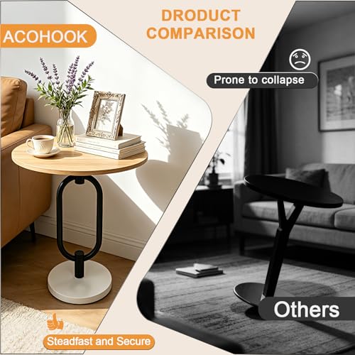 Lightdot Walnut Round Side Table Modern End Table Stable Sofa Side Table Metal Base Integrated Accent Coffee Table Easy Assemble Nightstand for Living Room Bedroom, Small Space - color: Walnut-u