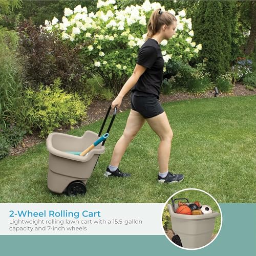 Suncast 2-Pack Multipurpose Rolling Lawn and Garden Utility Cart, 15 Gallon, Taupe - Outdoor Storage Carts with Wheels - Gardening Accessories, Tools, and Equipment - size: 2 Pack