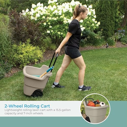 Suncast 2-Pack Multipurpose Rolling Lawn and Garden Utility Cart, 15 Gallon, Taupe - Outdoor Storage Carts with Wheels - Gardening Accessories, Tools, and Equipment - size: 2 Pack