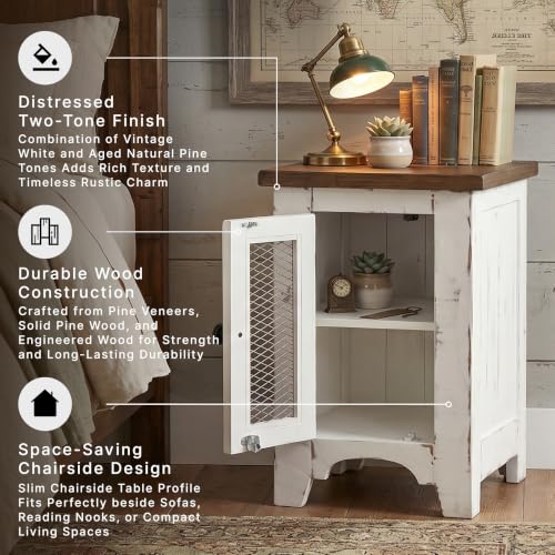 Signature Design by Ashley Wystfield Farmhouse Chair Side End Table with Cabinet Door for Storage, White & Brown with Distressed Finish - color: Dark Brown & White