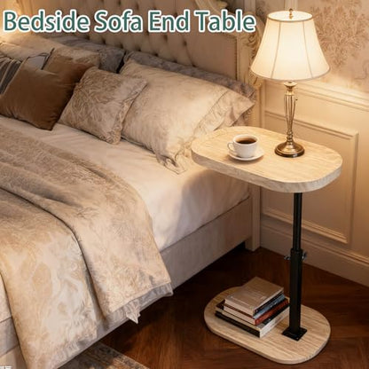 Adjustable C Shaped Side Table, C Table End Tables with Wheels for Sofa, 360° Swivel Sofa Tables for Livingroom,Bedroom,Study and Small Spaces (All White) - color: All White